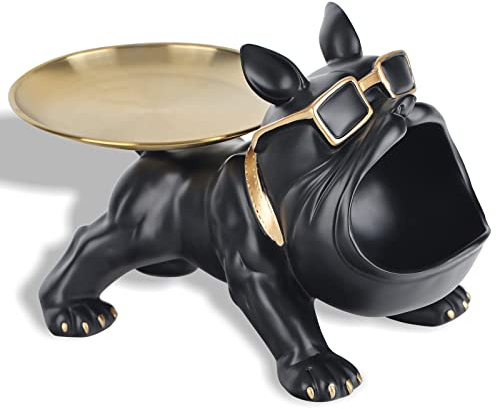 LCCCK Französische Bulldogge Deko Statue Kreative Bulldog Deko Tablett, Schwarze Bulldogge-Statuen Heimdekoration Modern Schlüsselschale, Geeignet Für Wohnzimmer, Eingangsbereich, Büro Coole deko