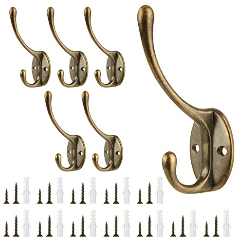 Sinofort Coat Hooks 6 Pcs Heavy Duty Wall Mounted Hooks with Screws, Bronze