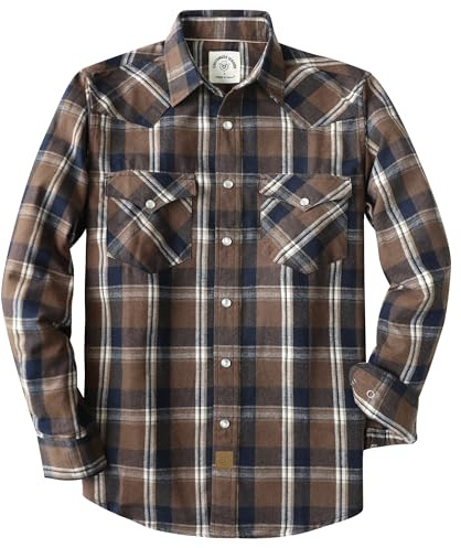 Dubinik® 6 oz Chemise Flanelle Homme Manches Longues Fermeture à Pression | Vintage, Western, Cowboy, Casual, Coton Respirant, Tissu Pré-rétréci, Lavable Machine, Deux Poches Rabat, Bucheron