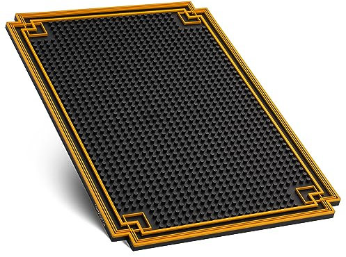 Tapete de cóctel de alta calidad de 18 x 12 pulgadas con borde dorado, tapete duradero y elegante para cocina, hogar y bares móviles, mixólogos y entusiastas de los cócteles.