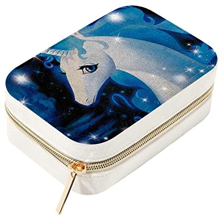 Einhorn-Schmuckkästchen für Reisen, klein, Aufbewahrungsbox für Damen und Mädchen, Blau