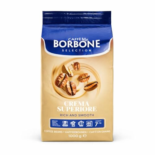 Caffè Borbone, chicchi di caffè tostati - Crema Superiore - Espresso napoletano autentico - Intensità 7/10 - Miscela potente e raffinata con note di cioccolato al latte e vaniglia - Confezione da 1 kg