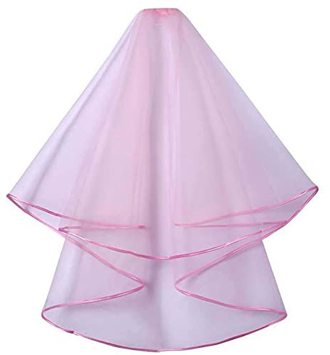 AUSUAYA Bröllop brudslöja, kvinnor enkel tyll katedral slöja för möhippor party och bröllop möhippa W-V-1, Kort – rosa – 2 våningar 31,4/80 cm, eine Größe.