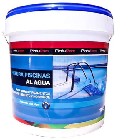 Pinturom Pintura piscina al agua acrílica para cemento y hormigón, de 8-10 m²/L. por mano, Secado en 30-60 min (Azul, 14 L.)
