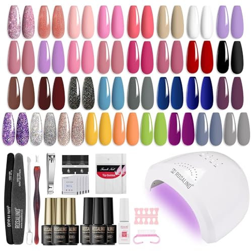 ROSALIND UV Nagellack Set mit UV Lampe 48W, 33 Farben Gel Nagellack Starterset Gelnägel Set Weißes Schwarz Graues Rosa Gelnägel Starterset Gellack Nägel Nagelstudio