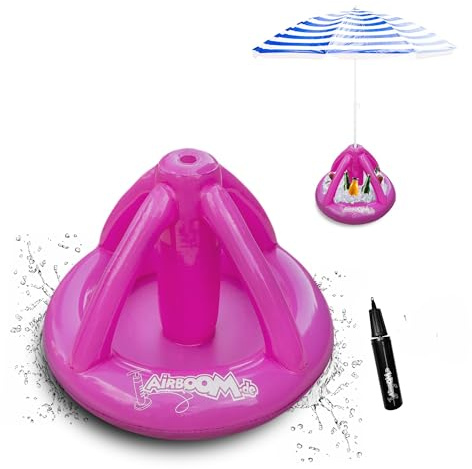 Airboom - aufblasbarer Schirmständer für Strandschirme inkl. Pumpe Getränkekühler Sonnenschirmhalter Strand Camping Sonnenschutz (pink)
