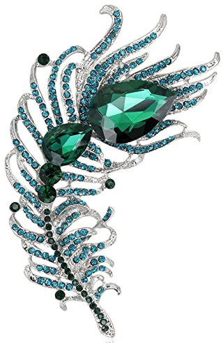 Kristallbrosch Påfågelfjäderbrosch Kappatillbehör Corsagebrosch Diamantbrosch Grön