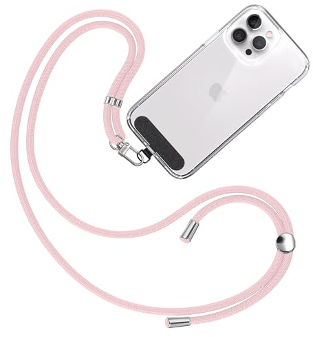 TBOC Cordino per Cellulare da Collo [Rosa Chiaro] con Toppa di Fissaggio in Tessuto [Nero] per Telefono Cellulare - Laccio per Cellulare da Collo - Cordino Cellulare Universale