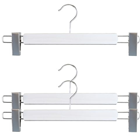 Mawa by Reston Lloyd, European Beech Wood Pant/Skirt Hanger with Adjustable Clips, 13.75 Wide Nordic Pure Series, Set of 3, White Washed