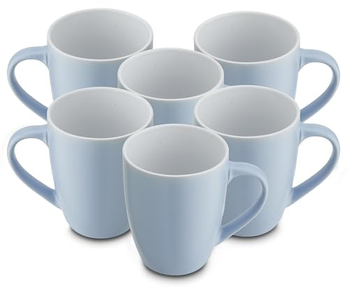 for friends 6 Stück Kaffeebecher 300ml aus hochwertigem Steinzeug, Kaffeetasse in hellblau, Kaffeebecher mit Henkel, Spülmaschinen- & Mikrowellengeeignet