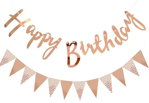 ALEGRE® Happy Birthday Banner Roségold,5 Meter Metallic Happy Birthday Girlande mit Wimpelkette Geburtstag,Aufhängen Geburtstag Girlande,Happy Birthday Deko Girlanden Geburtstage für Kinder Erwachsene