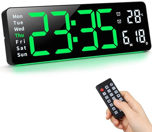 Fuloon Orologio da Parete Digitale, 16 Grande Display LED Orologio Sveglia Digital con Telecomando, Dimmer Automatico, 8 Luci Notturne di Colore, 24/12 H, Data per Soggiorno Cucina Garage Ufficio