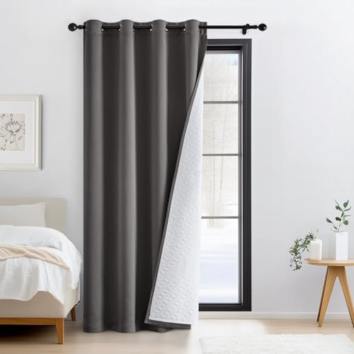 Woaboy Thermovorhang Kälteschutz Blickdicht Türvorhang 132x245 cm Grau | 1 Stück Doppellagige Winter Kälteschutzvorhang Wohnzimmer Raumteiler Vorhänge mit Ösen verdunklungsvorhänge Schlafzimmer