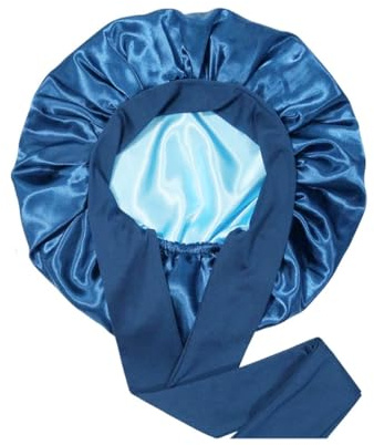QOWUXHZ 1 Stück Schlafhaube Haare Schützen Satin Haarhaube Für Die Nacht Seidenhaube Zum Schlafen Beidseitig Silk Bonnet Für Frauen Und Mädchen Marineblau