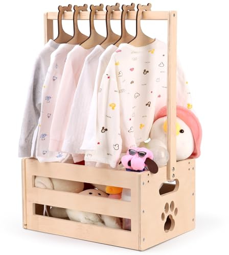 Smmwoom Holzkiste für Babypartys, Babykorb mit Griff, Baby-Aufbewahrungskiste, Baby-Willkommensgeschenke mit 6 Teddybär-Holzaufhängern, personalisierter Babykorb für Schwangerschaft, neue Eltern