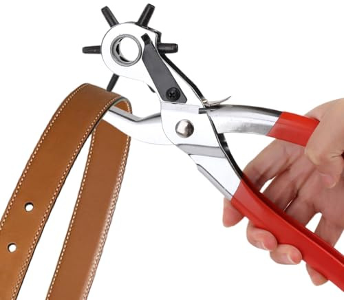 Leather Hole Punch, Heavy Duty Revolving Belt Puncher, Rotary Hole Punch Pliers with 6 Sizes for Belts, Watch Straps, Shoes, Fabric and Leather Craft