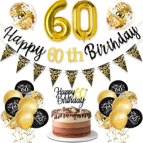 TOPWAYS 60th Birthday Banner, Balloons, Cake Topper & Party Decorations for Men & Women
