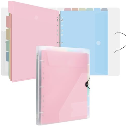 Uquelic Dokumentenmappe A4 zum Abheften, Ringordner A4 Schmal mit 12er Kunststoff Dokumententasche (6 Farben), Wasserdicht Ordner Organizer (Transparente Macaron)