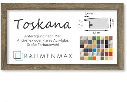 RahmenMax® Toskana Bilderrahmen Bildmaß 40x100 cm zum Aufhängen/Maßanfertigung möglich/MDF Posterrahmen in Apfel Dekor mit Acrylglas Antireflex/Puzzle Rahmen