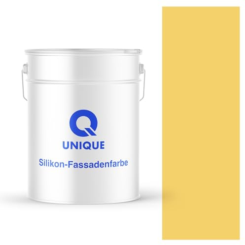 Q UNIQUE Fassadenfarbe Weiß-gelb 10L – Silikonharz-Außenfarbe, Wetterfest, Selbstreinigend, Hohe Deckkraft, UV-Beständig, Für WDVS, Beton & Mineralische Untergründe