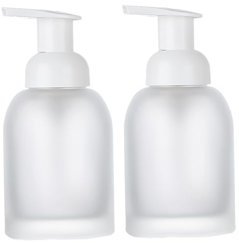 HoveeLuty 2PCS Glass Foaming Soap Dispenser, 250ml/15oz, White, Leakproof & Non-Slip, Refillable & Eco-Friendly, Versatile Use, Generous Capacity, Bathroom & Kitchen