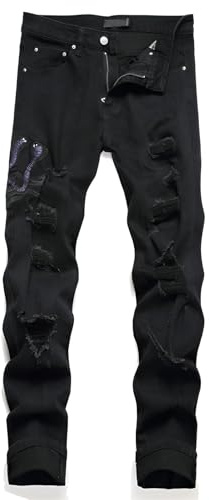 Kdtoll Jeans Uomo Slim Fit Strappati - Pantaloni in Denim Elasticizzati con Strappi e Ricamo, Stile Hip-Hop Streetwear Y2K, Design Casual alla Moda per Tutte Le Occasioni