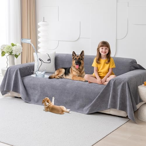 Loiion Wasserdichter Sofabezug Hund Katze 300x230cm Grau rutschfest | Hundedecke Schonbezug Couch Wasserabweisend Kratzfest Maschinenwaschbar Rutschfest Beidseitig Haustier