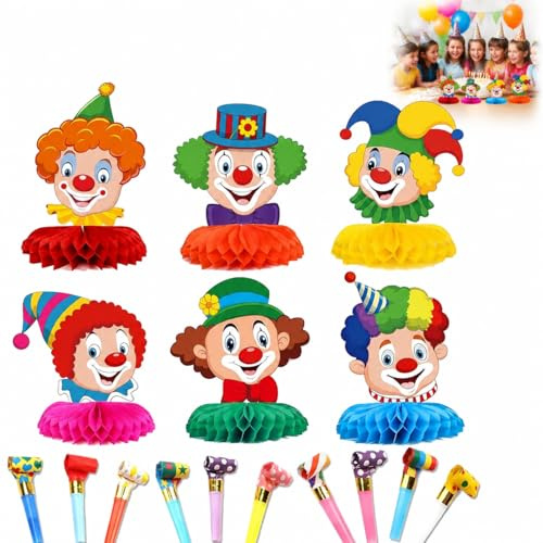 Eowppue Clown Deko Carnevale Centrotavola a Nido d'Ape per Feste a Tema Circo – Decorazioni Clown Colorate – Set da 6 Pezzi con 10 Lingue di Menelik – Design 3D Vivace e Riutilizzabile