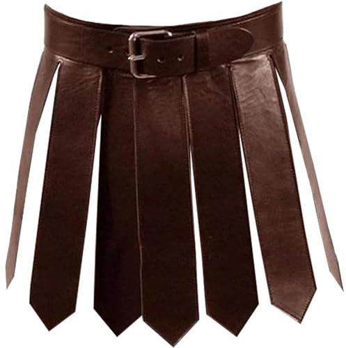 Mittelalterliches Kostüm, Römerrock aus PU-Leder, Verstellbarer mittelalterlicher Krieger-Taillengürtel mit Quaste und Schnalle, Kilt für Männer und Frauen, Party, Cosplay, brauner Rock, Herren-K