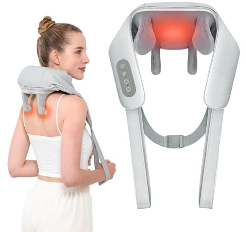 Massaggiatore cervicale, massaggio spalla schiena con riscaldamento, massaggiatore Shiatsu senza fili, massaggiatore elettrico con ricarica USB, con 2 modalità 3 intensità per casa e ufficio