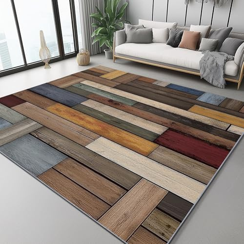 Tapis 120x180 cm Tapis pour Chiens Lavables Réutilisables Antidérapants Patchwork Bois Nature Coloré Tapis Imprimés pour ropreté, Imperméables Braun Blau