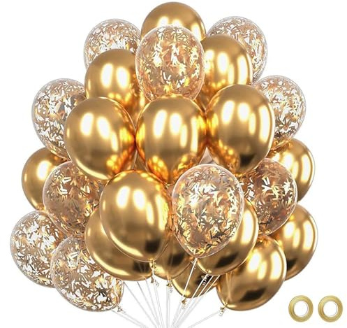 Gleemix Goldene Luftballons Set mit Konfetti Ballons, 30 Stück 12 Zoll Ballons Metallic Gold, Gold Konfetti Luftballons, Latex Ballon Goldene für Geburtstagsdeko, Hochzeit, Party Deko