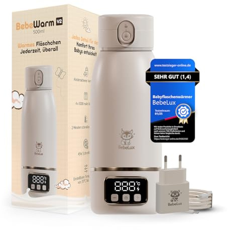 BEBELUX V2 Babyflaschenwärmer – In 2 Min perfekte Temperatur für bis zu 500 ml Milch, Muttermilch & Wasser |15 Flaschen pro Ladung | BPA-frei & Sterilisation bis 100 °C |35–100 °C einstellbar (Beige)