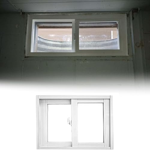 Fenetre Fenêtre de Sous-sol Blanche 60x40 60x60cm, Fenêtre Coulissante de Salle de Bain en Verre Trempé, Fenêtre Horizontale de Poulailler, Fenêtres de Hangar à Ventilation avec Moustiquaire(90x45cm/3