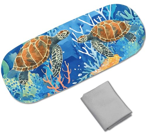CREATCABIN Schildkröten Brillenetui Hartschalen Sonnenbrillenetui Leder Tragbar Sommer Brillenhülle Clamshell Schutzhülle Haltertasche Mit Reinigungstuch Reiseetui Für Damen Herren 16.2x6.4x4cm