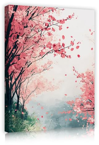 YUNART Flor de cerezo Arte de la pared Paisaje de la primavera Elegante impresión de flores Obra de arte giclée estirada y enmarcada para la decoración de la oficina en casa 70x90cm marco interior