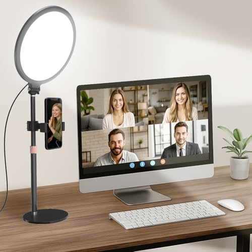 Desk Ring Light with Stand, 10'' Desktop Video Conference Lights for Zoom Meetings, Laptop Monitor, Video Conference Lighting, Video Recording, Makeup, Vlog Live, YouTube