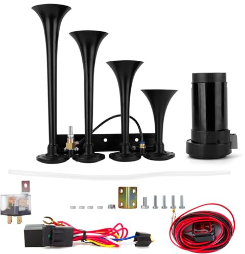 Madlife Garage LKW Hupe 12V 150DB Lufthorn Train Horn mit Kompressor Super Laut Autohupe Auto Air Horn Kit Hupe Lufthorn für Alle 12V Fahrzeuge Jeep Zug Boot