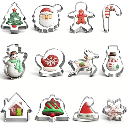 Juego de 12 Cortadores de Galletas Navidad,Moldes Galletas Navidad,Cortadores de Galletas NavideñAs Para Hornear Decoraciones de Pasteles (Navidad)
