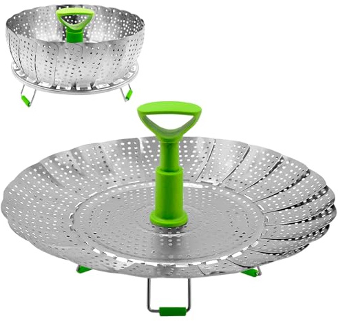 Mritrit Dampfkorb Edelstahl, 18 cm bis 28 cm Einstellbar Dampfgarer Einsatz, Faltbar Dampfeinsatz für Topf Kochtöpfe, Dünsteinsatz mit Ausziehbaren Griff und Silikonfüßen für Gemüse Obst