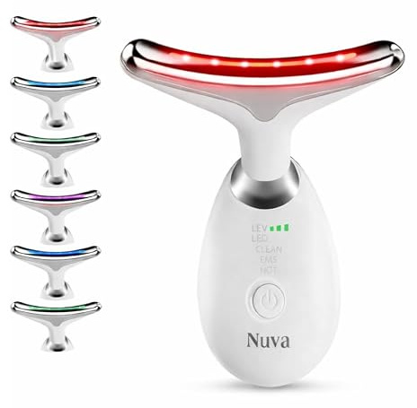 Nuva 7-in-1 Face Massager, 3 Modes EMS Facial & Neck Device with 7-Color LED Light Therapy, 45°C Heated Massage for Skin Tightening, Face Toning & Firming