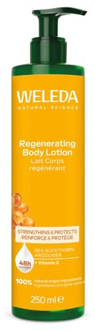 Weleda Lait Corps Régénérant à l’Argousier 250ml – Hydratation 48h, Réduit les Tiraillements (91% Satisfaits) – Testé 4 Semaines, 1-2 Applications/Jour – Soin Naturel Certifié NATRUE