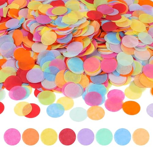 Konfetti Bunt 12000 Stück, 2,5cm, Mehrfarbig Runde Papier Confetti | Groß, Streudeko Tischdeko, Für Geburtstag Hochzeit Party Dekoration