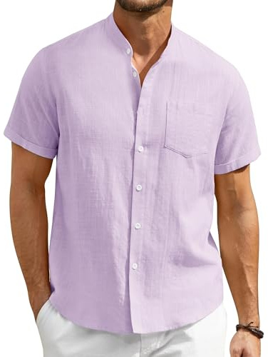 Enlision Uomo Camicia in Lino Manica Corta con Bottoni Casual Cotone Henley Shirt in Tinta Unita Camicia da Uomo per Estiva Beach Spiaggia S-4XL