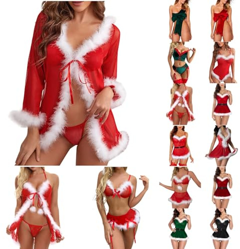 Femmes Noël Lingerie Sexy Noël Bikini Robe Nuit Christmas Coquine Ensemble Taille Noël Mère Charmant Costume Déguisement Christmas Adulte Lingerie Sexy Robe Nuit Rouge Tenue Lingerie