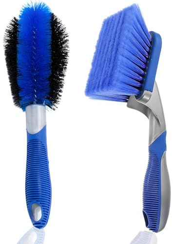 pozuauoa 2Pcs Alloy Wheel Brush Set, Tyre Cleaning High Performance Car Wheel Care Tool, Car Wheel Brush with Ergonomic Grip Handle Suitable for Home Car Trucks