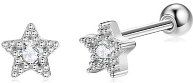 KnSam Orecchini a perno a forma di stella in oro rosa 750 18 carati, oro rosa 18 carati, orecchini in stile Liberty, Oro bianco 18 carati (750), Diamante