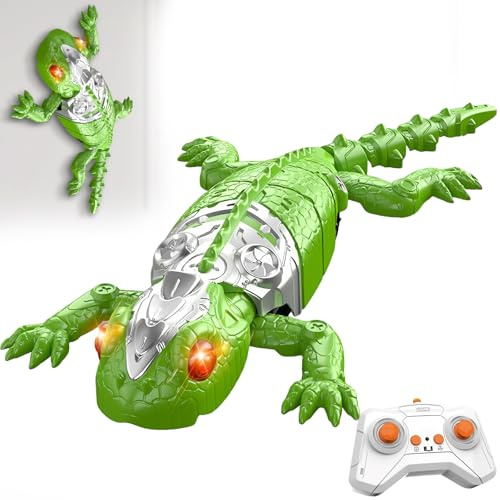 HUAJUN Gecko Radiocommandé, lezard Télécommandé avec Yeux LED Lumineux, lezard Qui Grimpe Au Mur, Mouvements réalistes, 360° Direction réglable, Jouet Cadeau interactif pour Enfants 3+ Ans