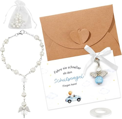 Hpbaggy Schutzengel Auto-Spiegel Anhänger Set, Geschenk für Autofahrer | Elegante Auto Deko, mit Rückspiegel Anhänger als Glücksbringer für Neuwagen, zum Geburtstag und zur Autoeinweihung