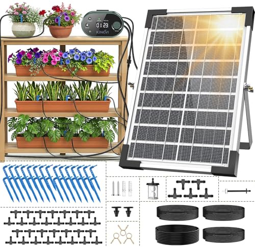 Solar Bewässerungssystem, Garten Automatisches Bewässerungs mit 22 Modi Timer, 30M Schlauch & 30 Tropfstrahler, Tropfbewässerung Set für Balkon, Hochbeet, Gewächshaus & Outdoor Topfpflanzen (8W)